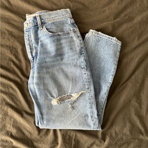 Abercrombie Distressed High Rise Mom Jean - Light Blue